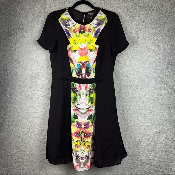 Prabal Gurung for Target Dress Womens 10 Black Floral Accents Mirror Print Mini - Picture 1 of 9